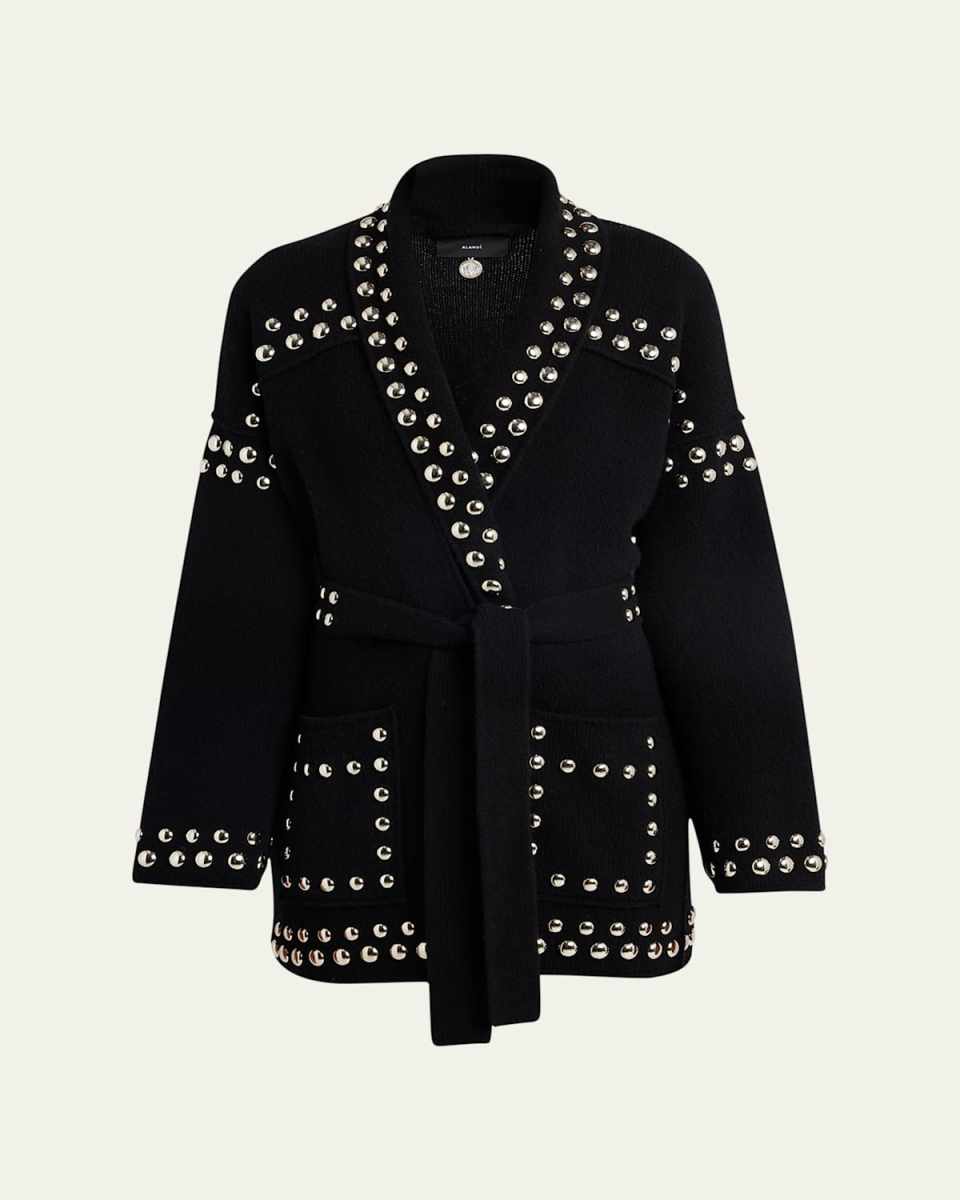 Love And Studs Embellished Belted Wool Cardigan